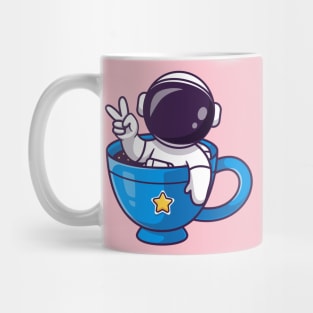 Cute Astronaut In Mug With Peace Hand Cartoon Mug